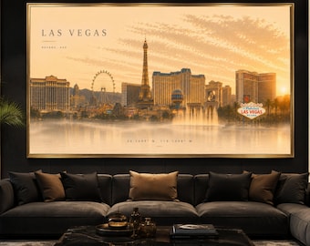 Las Vegas Skyline Canvas Print, Sunset Cityscape Wall Art, Modern Living Room