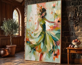 Abstract Dancing Woman Canvas Art, Colorful Ballet Print, Modern Figurative Wall Decor, Living Room