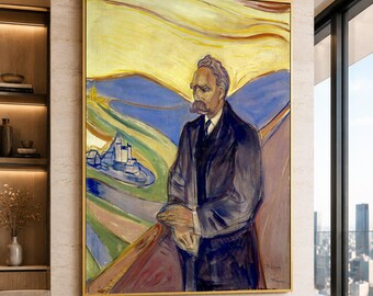 Edvard Munch, Contemplative Man Portrait Canvas, Abstract Landscape Background, Classic Home Premium Canvas Print