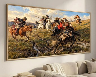 Józef Brandt, Historical Cavalry Fight Wall Art, Action Outdoor Canvas, Equestrian War Canvas Premium Canvas Print
