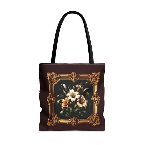 tote bag aesthetic, Floral Frame 4 Tote Bag, aop tote bag, literary tote bag, custom tote bag, groceries tote bag, bookish tote bag
