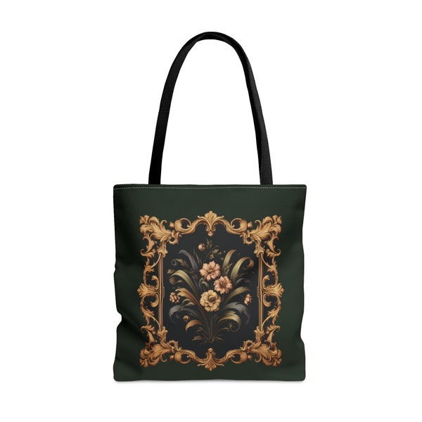 tote bag aesthetic, Floral Frame 5 Tote Bag, aop tote bag, literary tote bag, custom tote bag, groceries tote bag, bookish tote bag