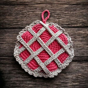 Support pour pot au crochet artisanal (tarte aux cerises)