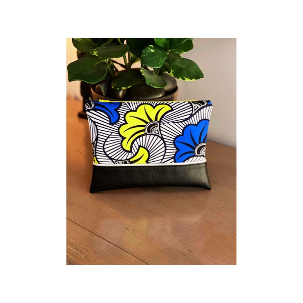 Pochette en wax et simili cuir ou wax et denim