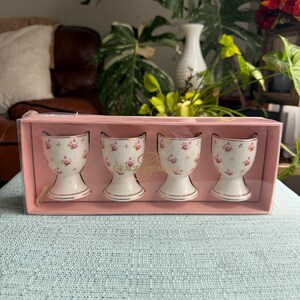 Egg cups, Pink Rose, Grace's Teaware, Scalloped, Gold Trim