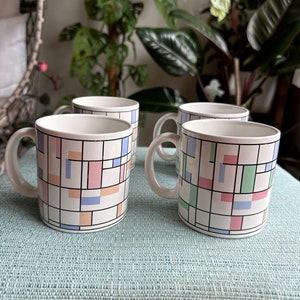 Vintage Coffee Mug Post modern Linear Color block Design