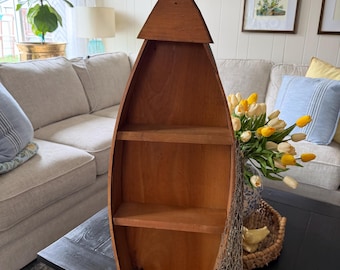 Vintage Wood Canoe Boat Trinket Display Hanging Or Freestanding Shelf