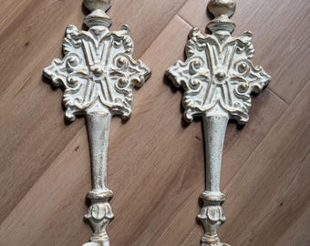 Vintage Cream Gilt Wall Sconces: Hollywood Regency Candle Holder Pair Art deco