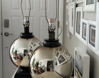 Set Of 2 Mid Century Chrome Style Gazing Ball Table Lamp