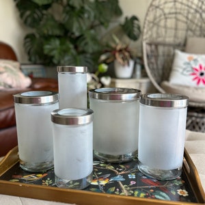 Lot of 5 Ikea Droppar Frosted Glass Storage Containers Jars With/lids