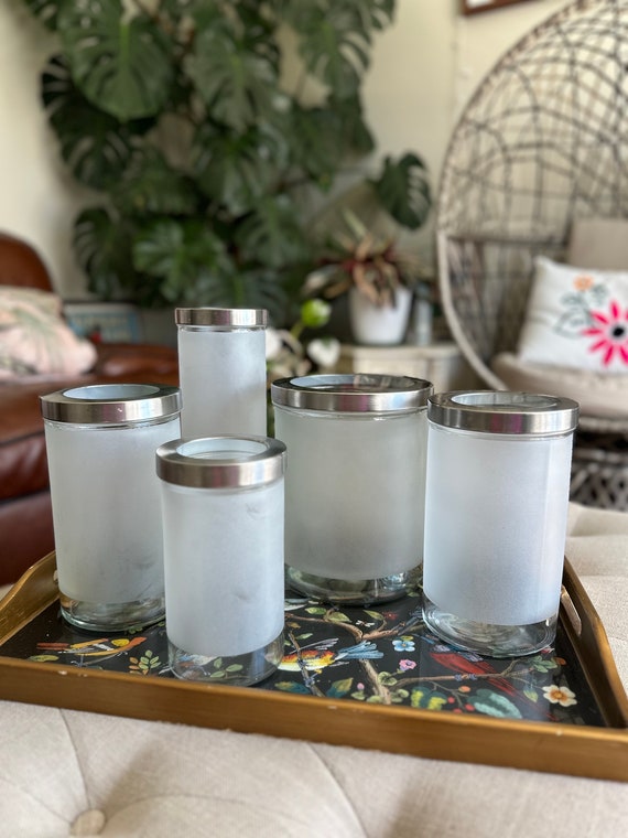 Lot of 5 Ikea Droppar Frosted Glass Storage Containers Jars With lids Etsy Israel