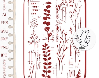 Szablon botaniczny svg, kwiaty, tło szablonu, pliki dla Cricut, sylwetka, kamea, pliki cyfrowe do natychmiastowego pobrania SVG, dxf, eps, png