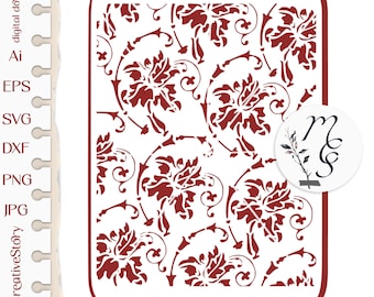 Szablonowe kwiaty, wzór svg, szablonowe tło, pliki dla Cricut, sylwetka, kamea, pliki cyfrowe do natychmiastowego pobrania SVG, dxf, eps, png