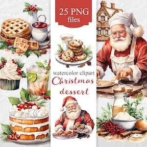Christmas dessert watercolor clipart, Christmas Sweets Clipart, Christmas Cake, Cupcakes, Cookies, Gingerbread png, Xmas Noel Treats