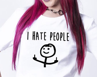 私は人が嫌い ユニセックス Tシャツ ギルダン ソフトスタイル Tシャツ ノベルティ 楽しいギフト 侮辱 失礼 罵倒 パロディ Tシャツ