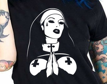 Naughty Nun T-shirt uniseks Gildan Softstyle T-shirt nieuwigheid leuk cadeau Unholy Sinner Gothic Religion Kinky Sexy non Outfit Tee