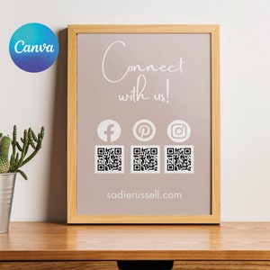 Pink Social Media Sign, Scannable Canva Template, QR code sign, Follow Us on Social Media Sign, Small Business Lets Connect, DIY Sign