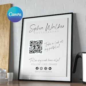 Small Business Social Media Sign, Lets Connect Sign Template, QR Code Sign, Editable Canva Template, Business Stationery, Business Branding