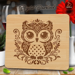 Cute Owl Floral Svg, Owl Laser Engraving Svg, Charcuterie Design, Chopping Board PNG, Cutting Board Digital File, Glowforge, Laser Cut File