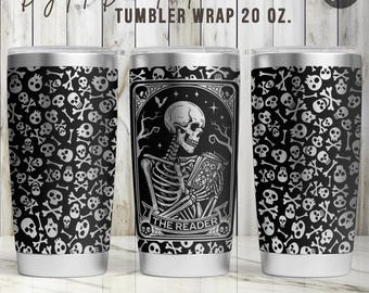 The Reader Tarot Card Skeleton 20oz Tumbler Wrap Laser SVG (Digital Download)