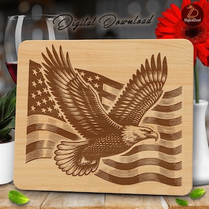 Flying Eagle with USA Flag SVG, Laser Engraving Files, Charcuterie Design, DIY Chopping Board, Cutting Board Svg, Glowforge, Laser Engraved
