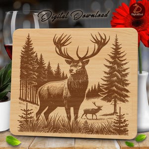 Deer in the pine forest SVG, Laser Engraving Cut Files, Deer Charcuterie Design, Chopping Board PNG, Cutting Board Svg, Glowforge, Laser Cut