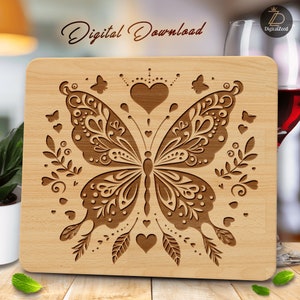 Butterfly Floral SVG, Laser Engraving Cut Files, Butterfly Charcuterie Design, Chopping Board PNG, Cutting Board DIY, Glowforge, Valentines