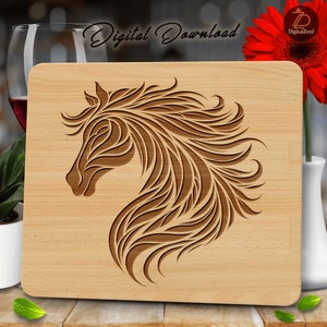 Horse Laser Engraving Files SVG, Horse Vector Design, Chopping Board PNG, Cutting Board Digital File, Glowforge, Laser Cut File
