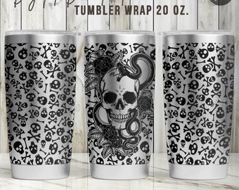 Skull & Snake Tumbler Wrap Laser SVG: Halloween Floral Design (20oz)