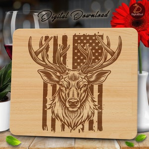 Deer With US Flag SVG, Laser Engraving Cut Files, Deer Charcuterie Design, Chopping Board PNG, Cutting Board Svg, Glowforge, Laser Cut File