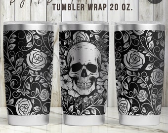 Skull Floral 20oz Tumbler Wrap: Laser Engraving SVG (Digital Download)