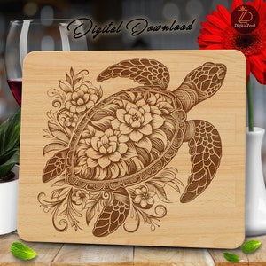 Zeeschildpad Floral SVG, Lasergravure bestanden, Zeeschildpad Charcuterie Design, Snijplank PNG, Snijplank Svg, Glowforge, Laser Cut Svg
