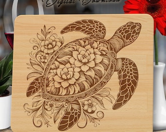 Floral Sea Turtle SVG: Laser Engraving Files, Charcuterie Design (Digital Download)