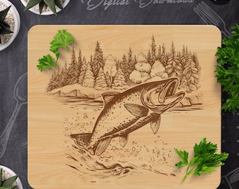 Zalm snijplank SVG: lasergegraveerd bestand, keukendecor (digitale download)