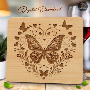Butterfly Floral SVG, Laser Engraving Cut Files, Butterfly Charcuterie Design, Chopping Board PNG, Cutting Board Svg, Glowforge, Valentines