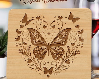 Butterfly Floral Laser Cut File: Charcuterie Board SVG, Glowforge (Digital Download)