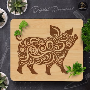 Floral Pig SVG: Laser Cut File, Charcuterie Board Design (Digital Download)