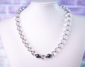 Crystal clear rock crystal necklace with hematite beads