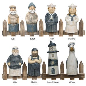 Zaunfigur Seemann Küstenmann Küstenfrau Leuchtturm Möwe Zaunhocker Steingut Höhe ca. 19-22 cm