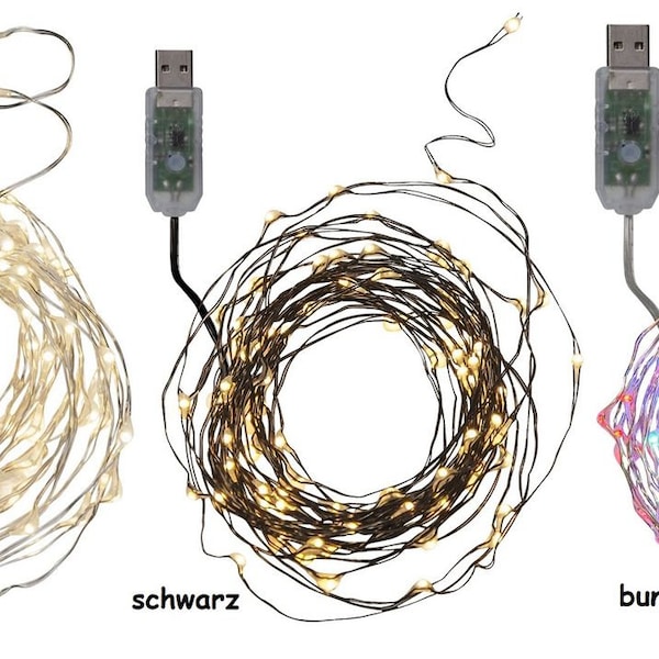 Lichterkette mit USB Anschluss Micro LED, 5 Meter, 8 Leuchtfunktionen Indoor