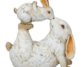 Dekofigur Hasenmama mit Kind Gartenfigur Hase und Häschen Höhe 15 cm Polyresin