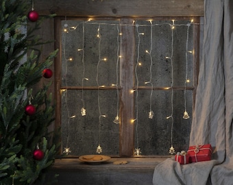 40 LED Lichtervorhang Decy Warm Weiß Indoor mit Batterie und Timer, ca 100x82cm