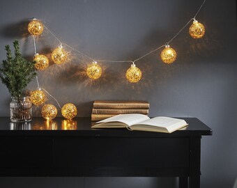 LED Lichterkette Glitterkugeln 10 LED warmweiß Länge 130cm Batteriebetrieb Timer