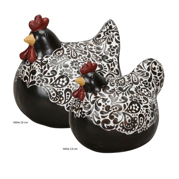 Huhn Henne Dekofigur Gartenfigur schwarz-weiss Höhe 13-15,5 cm Polyresin