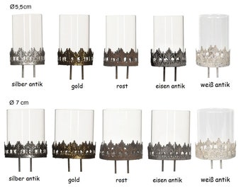 Kerzen- und Teelichthalter für Kränze mit Glasaufsatz zum Stecken, Auswahl