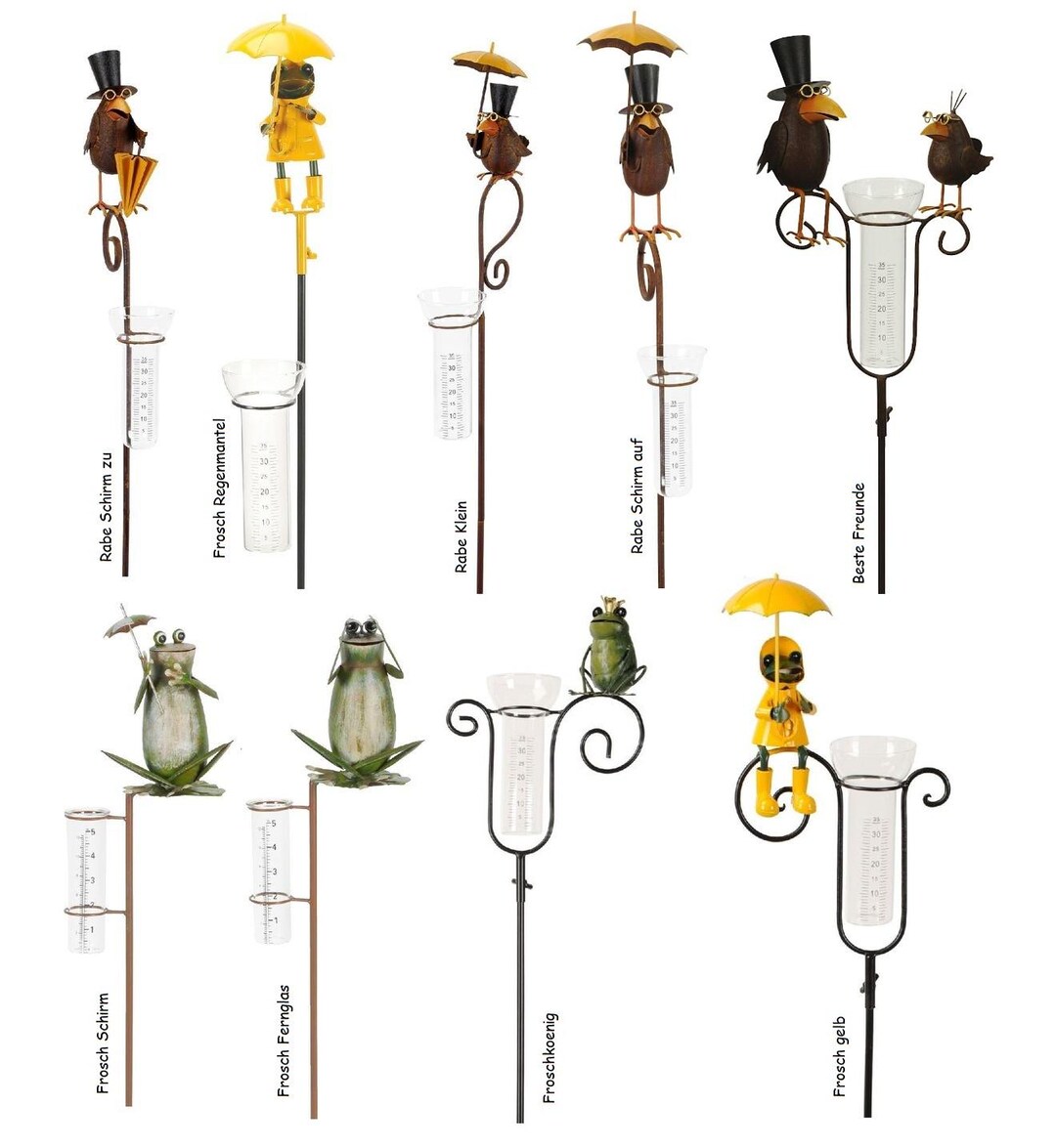 Regenmesser Rabe oder Frosch am Stab H - ca. 120 cm aus Metall u. Glas ...