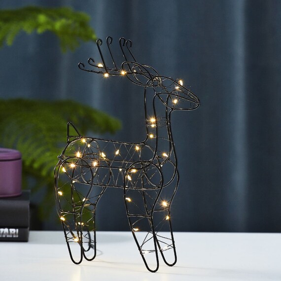 AKTION Metallfigur Rentier M. Lichterdraht 40 LED, Batterie Mit Timer Ca. 29,5x19,5x7cm
