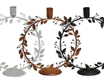 Kerzenhalter "Blätterkranz" für Tafelkerzen und Stabkerzen Höhe ca. 15 cm Metall