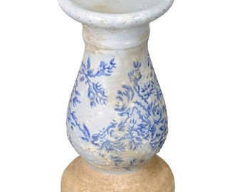 AKTION Vintage Kerzenständer Kerzenhalter aus Keramik blau-naturweiß 9x19cm Shabby Chic