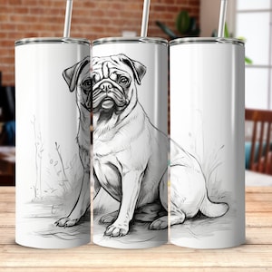Pug Tumbler, Pug Lover Gift, Unique Tumbler With Straw, Pug Gift for Women, Pug Cup